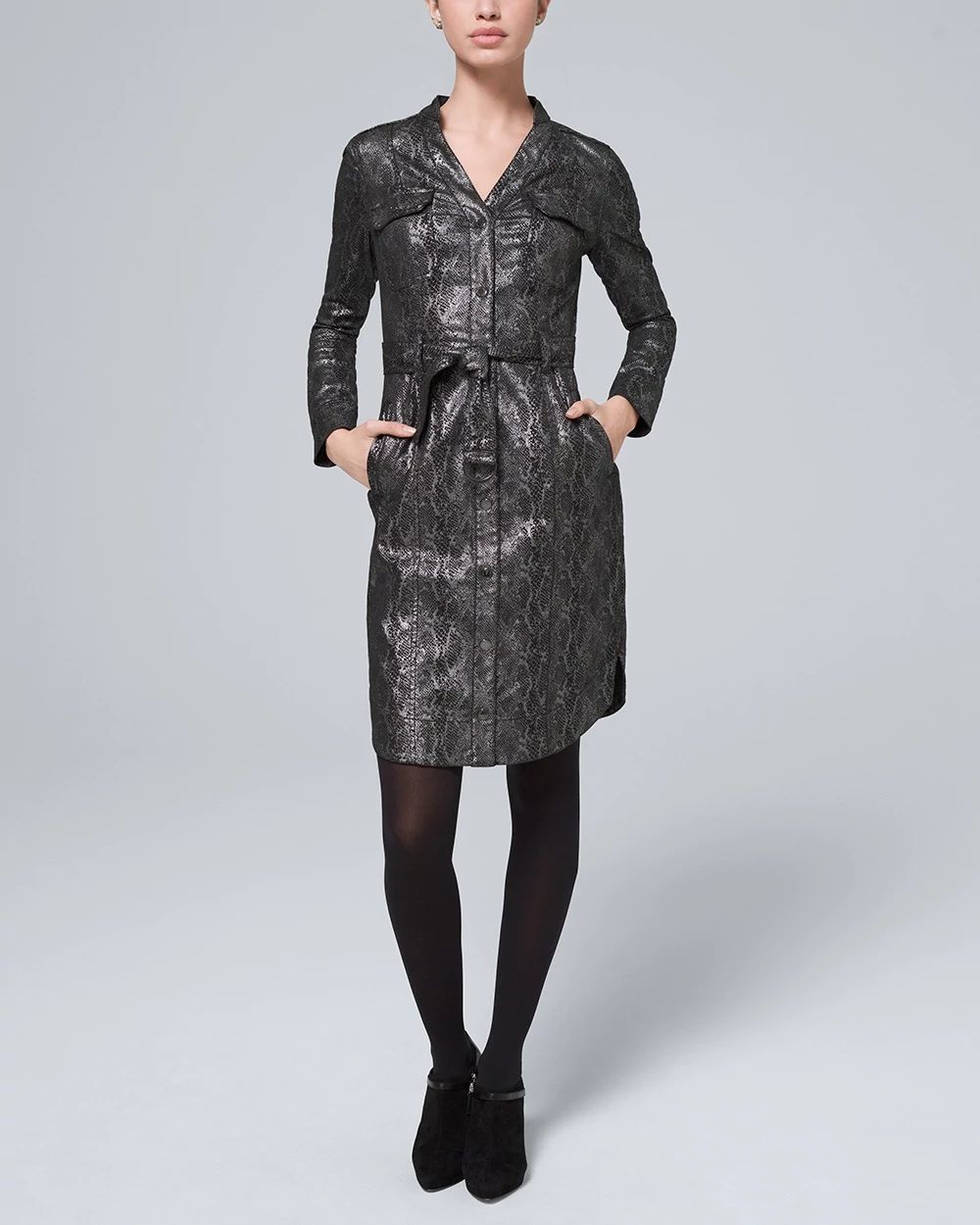 Animal-Print Foil Shirt Dress