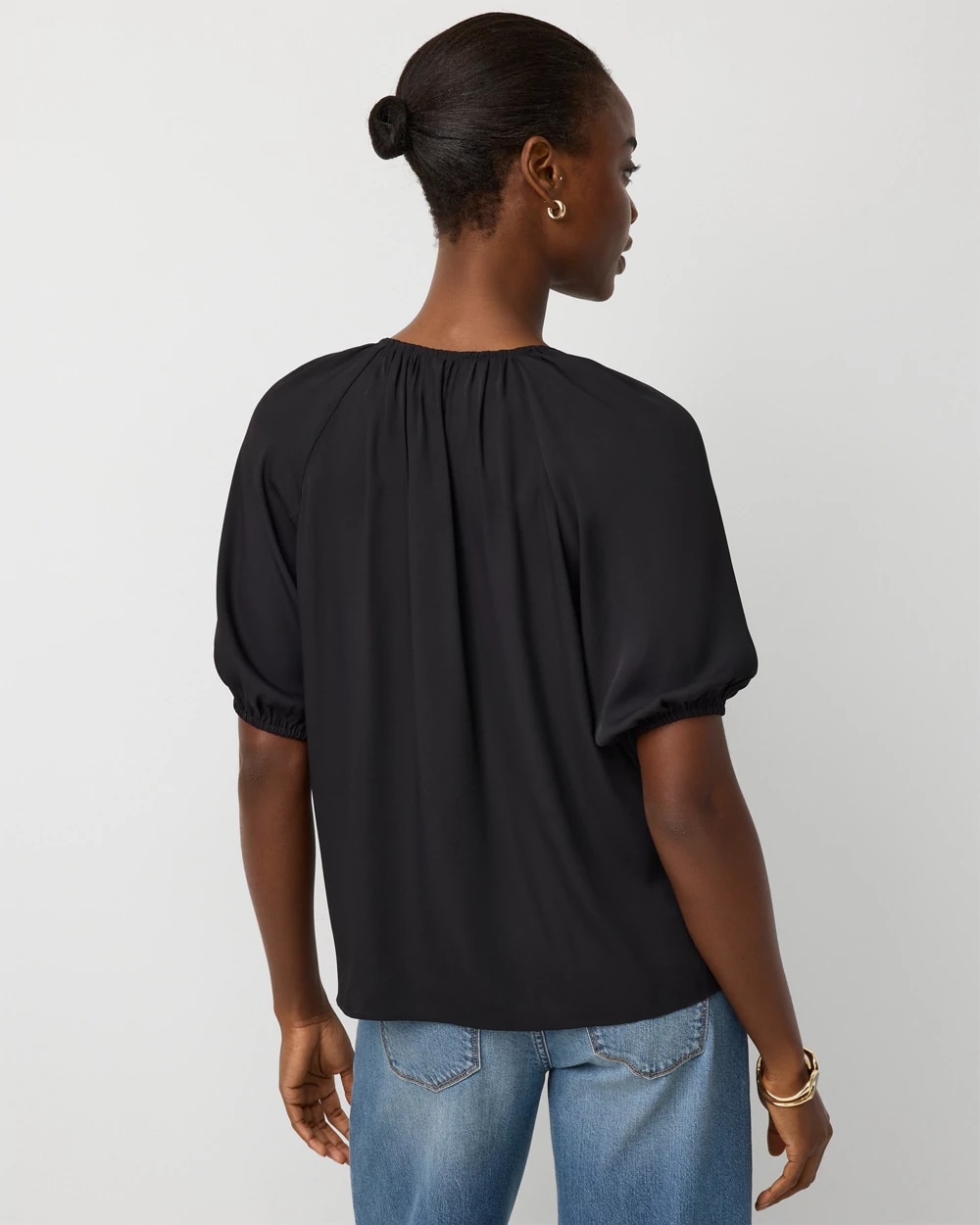 Elbow Sleeve V-neck Blouse