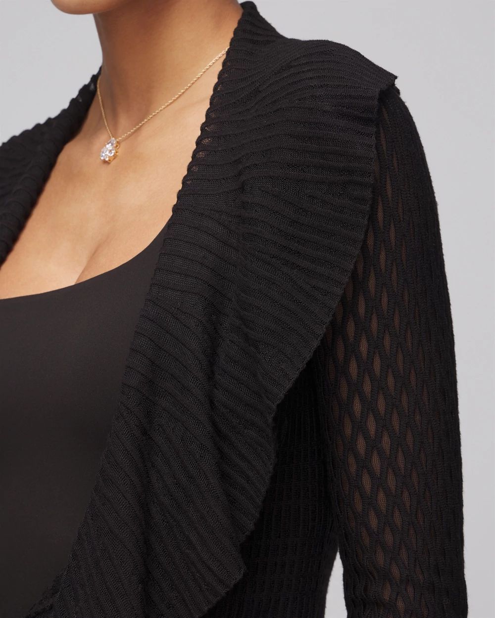Long Sleeve Pointelle Peplum Sweater Cardigan