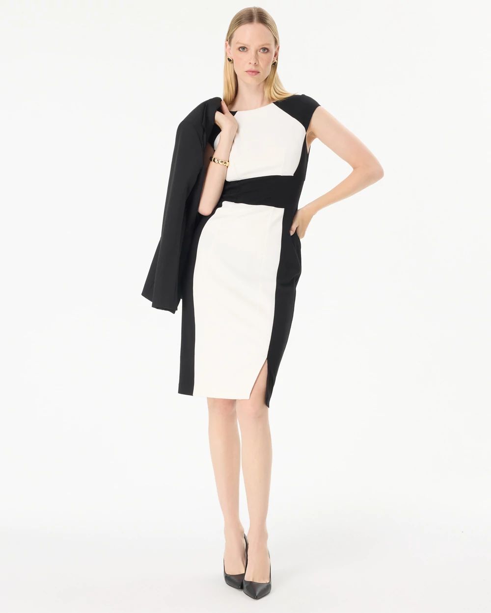 Colorblock Crew Neck Sheath Dress click to view larger image.