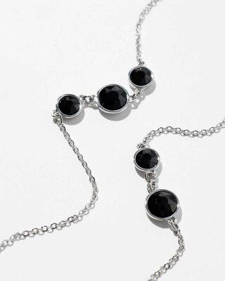 Silver Black Bezel Statement Necklace click to view larger image.