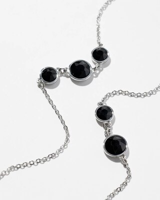 Silver Black Bezel Statement Necklace