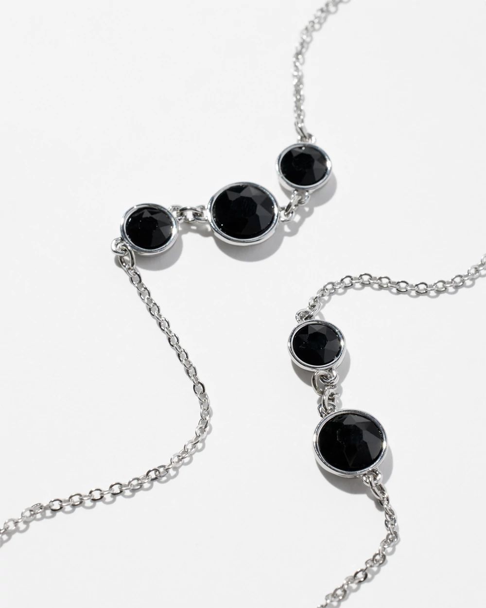 Silver Black Bezel Statement Necklace click to view larger image.