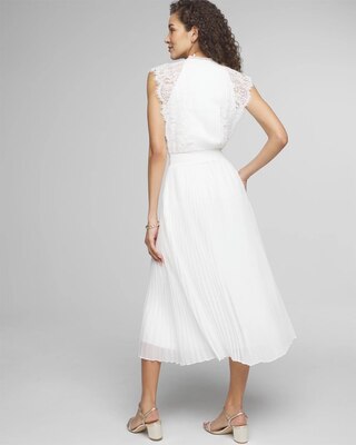 Petite Cap Sleeve Lace Detail Pleated Midi Dress