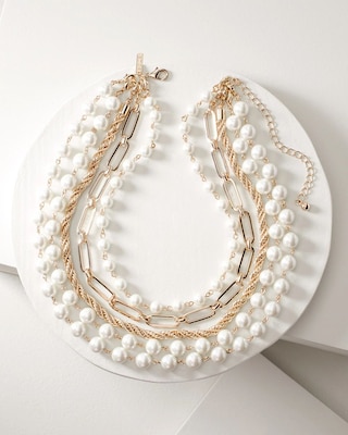 Goldtone & Faux Pearl Multi-Row Necklace click to view larger image.