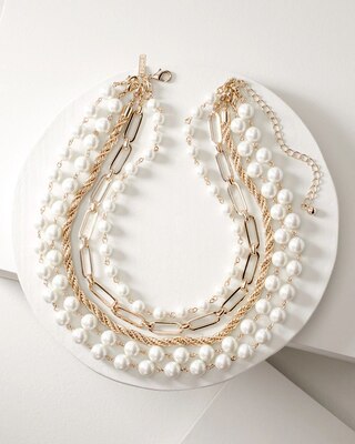 Goldtone & Faux Pearl Multi-Row Necklace