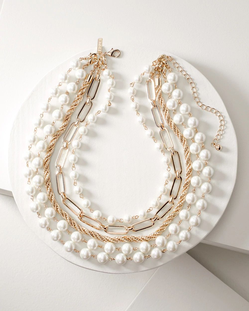 Goldtone & Faux Pearl Multi-Row Necklace