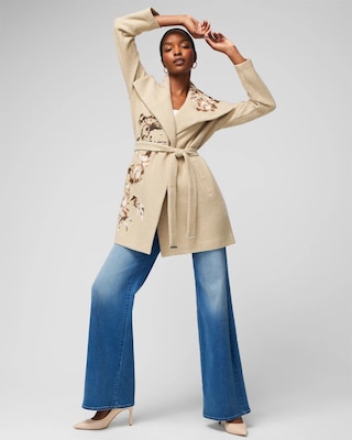 Embroidered Wool Sweater Coat