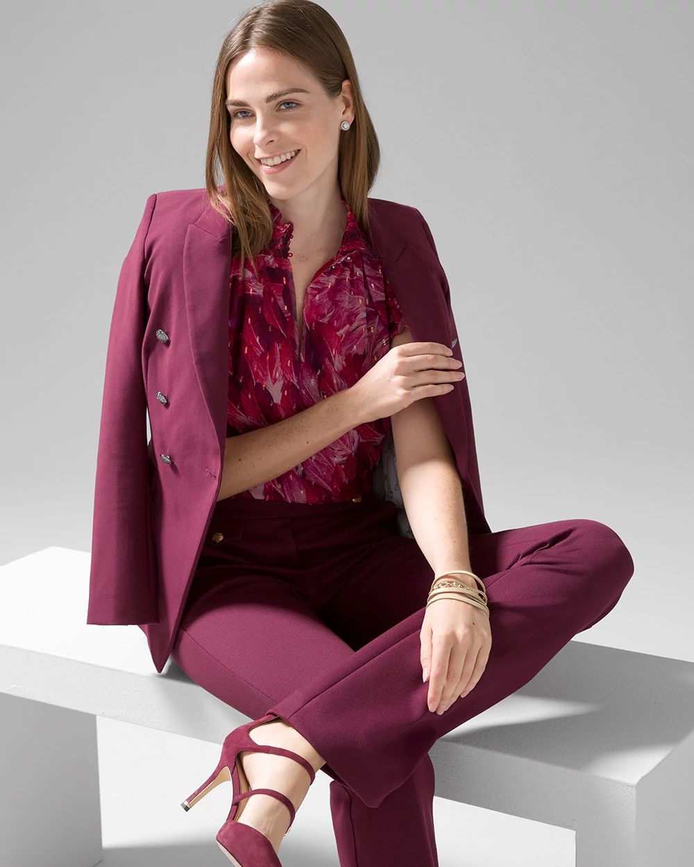 Clip Dot Mock Neck Blouse