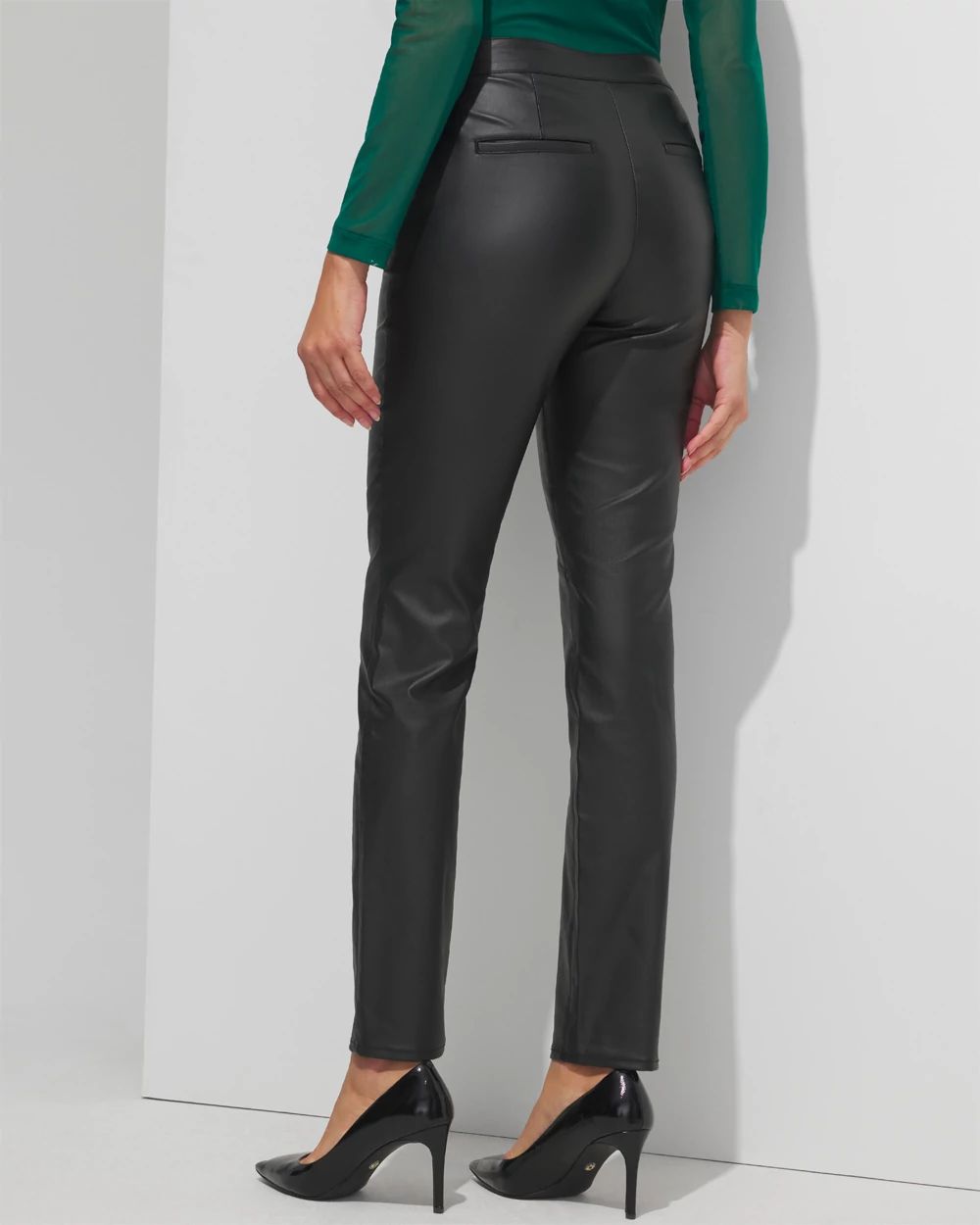 Outlet WHBM High Rise Pull-On Coated Slim Jeans click to view larger image.