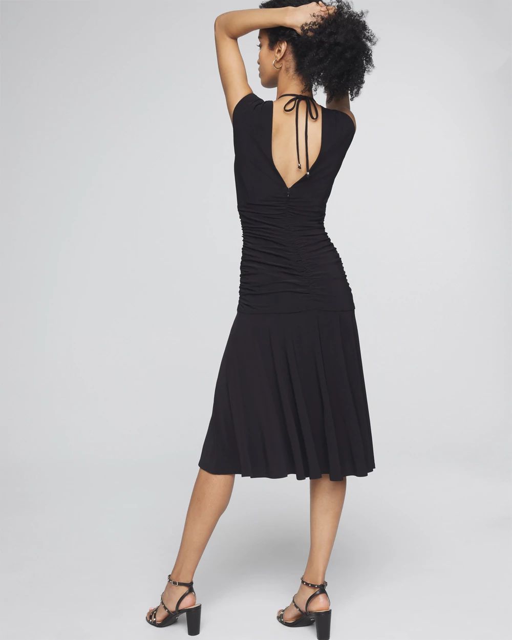 Ruched Tie-Shoulder Midi Dress