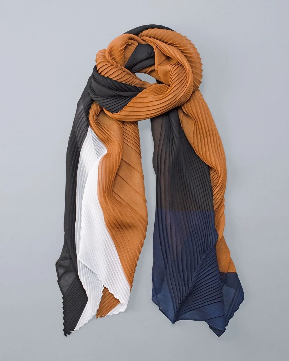 Color-block Pleated Oblong Scarf