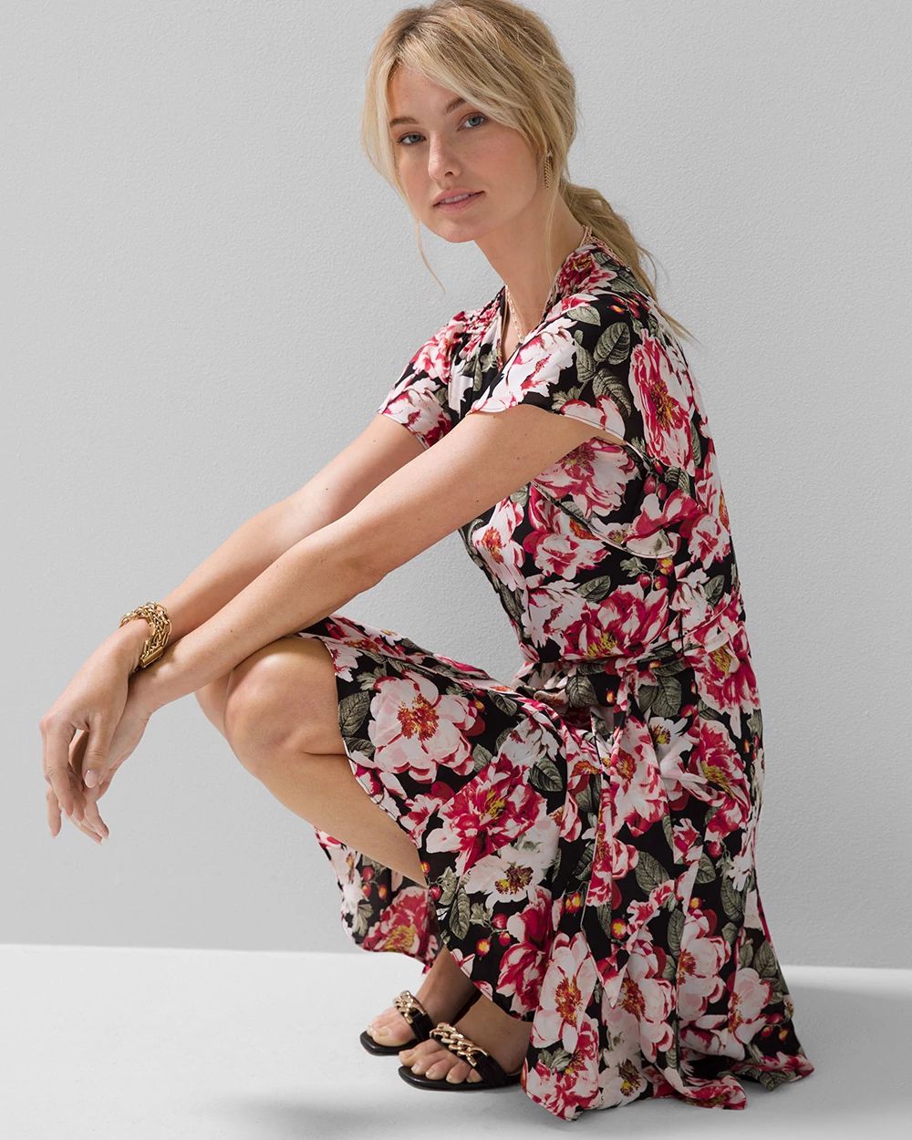 Floral Godet Pleat Dress