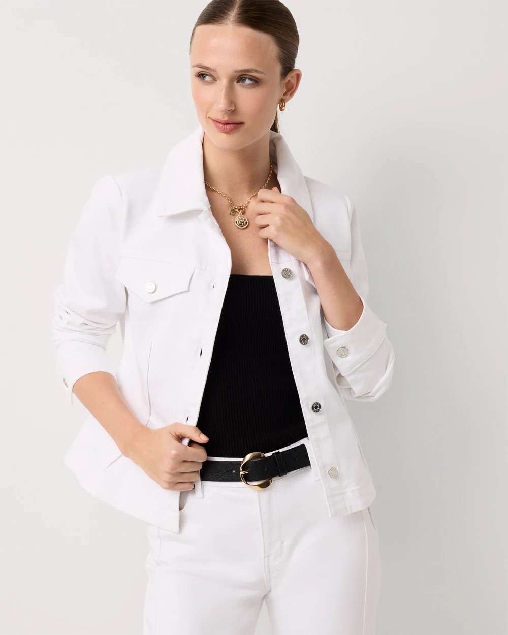 Pleated Denim Trucker Jacket
