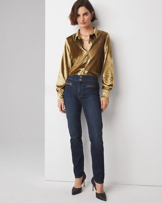 High-Rise Horsebit Slim Jeans
