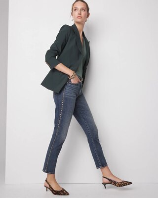 Petite Mid-Rise Everyday Soft Denim Studded Girlfriend Jeans click to view larger image.