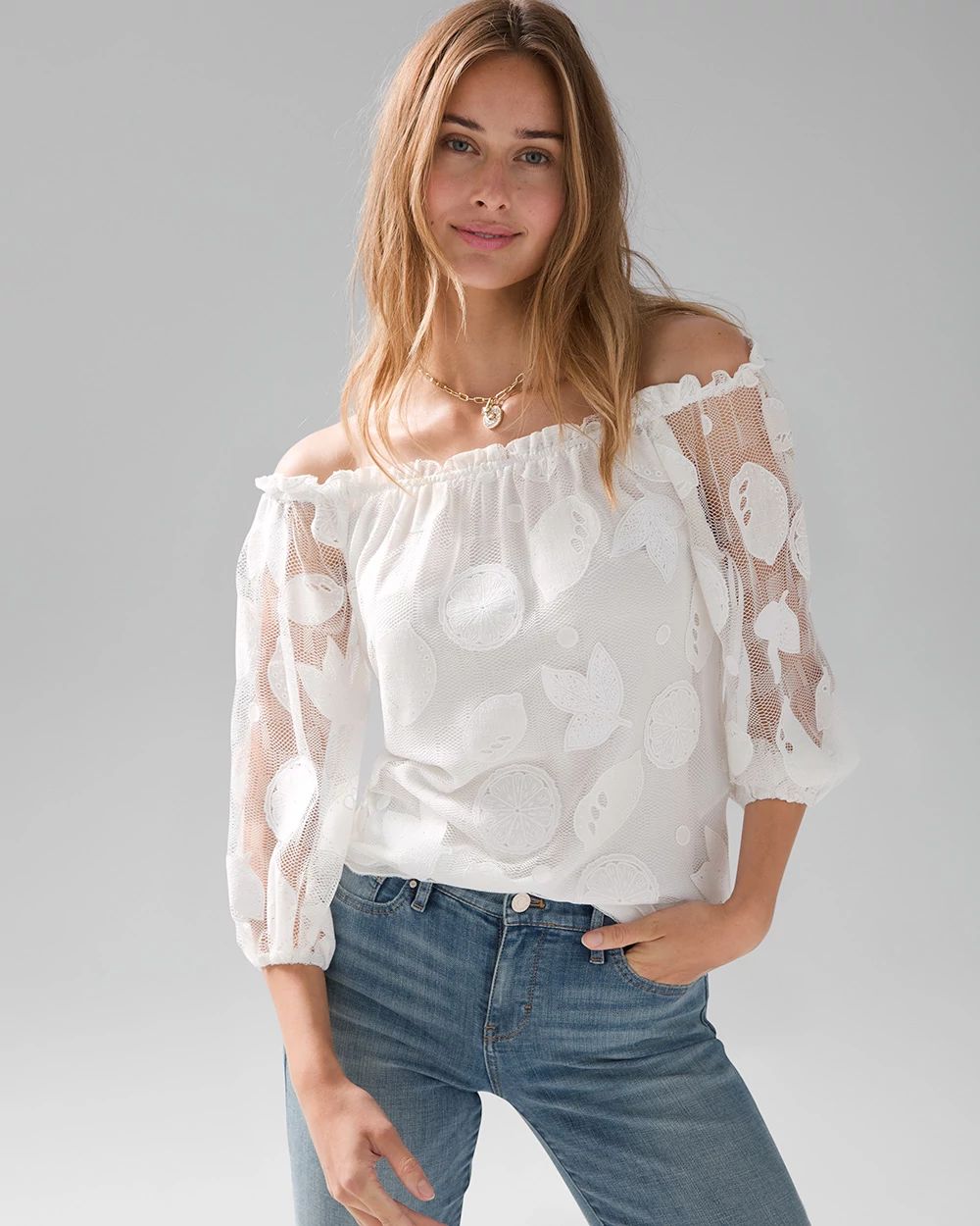 White Off-The-Shoulder Mesh Blouse