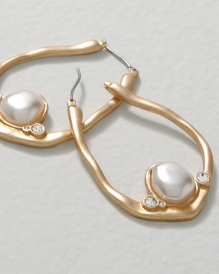 Goldtone Faux Pearl Hoop Earrings click to view larger image.