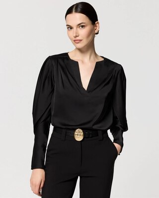 Pleated Sleeve Satin Blouse