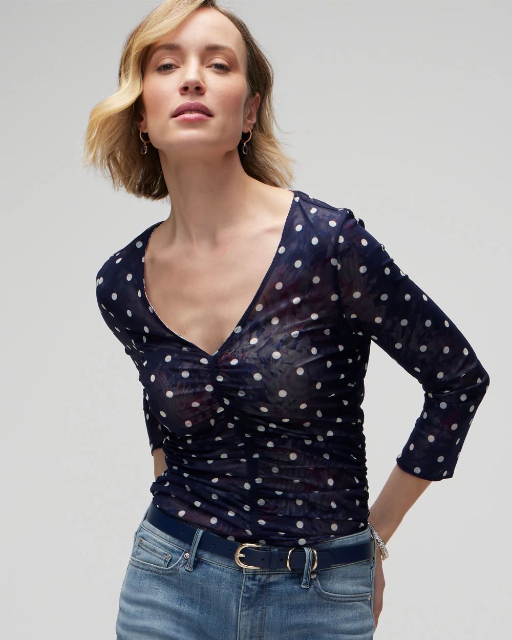 3/4 Sleeve Reversible Mesh Top