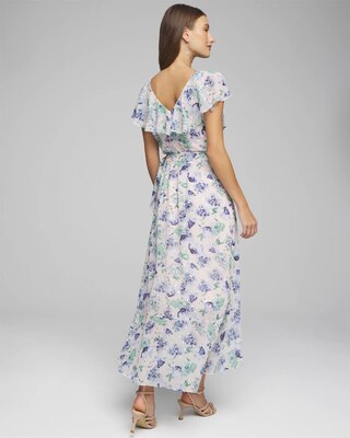 Petite Cap Sleeve Flutter Wrap Midi Dress