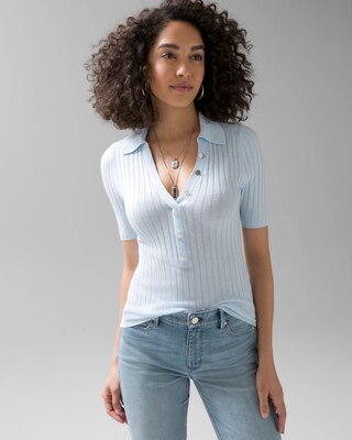 Cashmere-Blend Button Polo Sweater