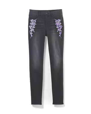 Curvy-Fit Mid-Rise Floral Embroidered Skinny Jeans