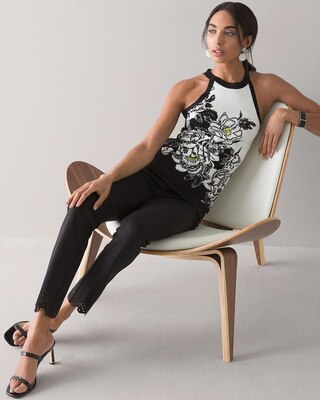 High-Rise Laser-Cut Hem Straight Ankle Pants