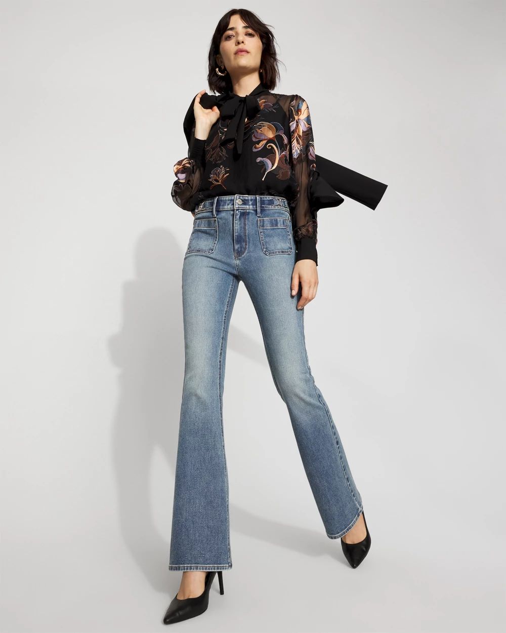 Petite High-Rise Novelty Waistband Flare Jean