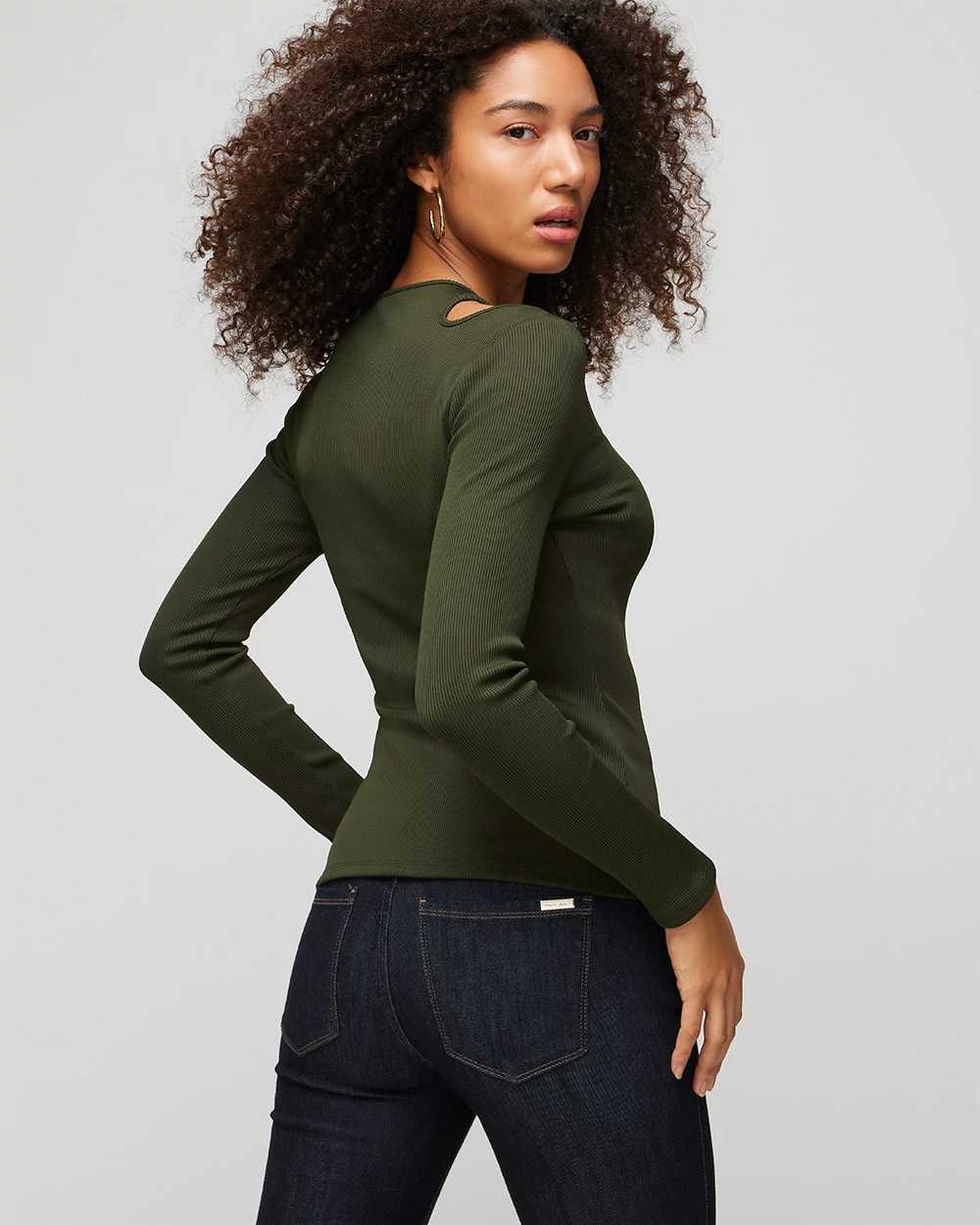 WHBM® FORME Long Sleeve Cutout Ribbed Top click to view larger image.