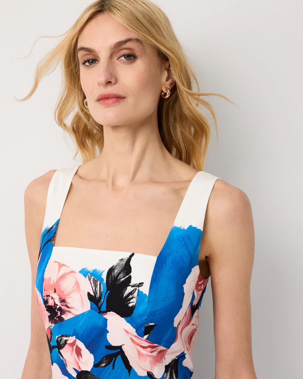 Square Neck Poplin Midi Dress click to view larger image.