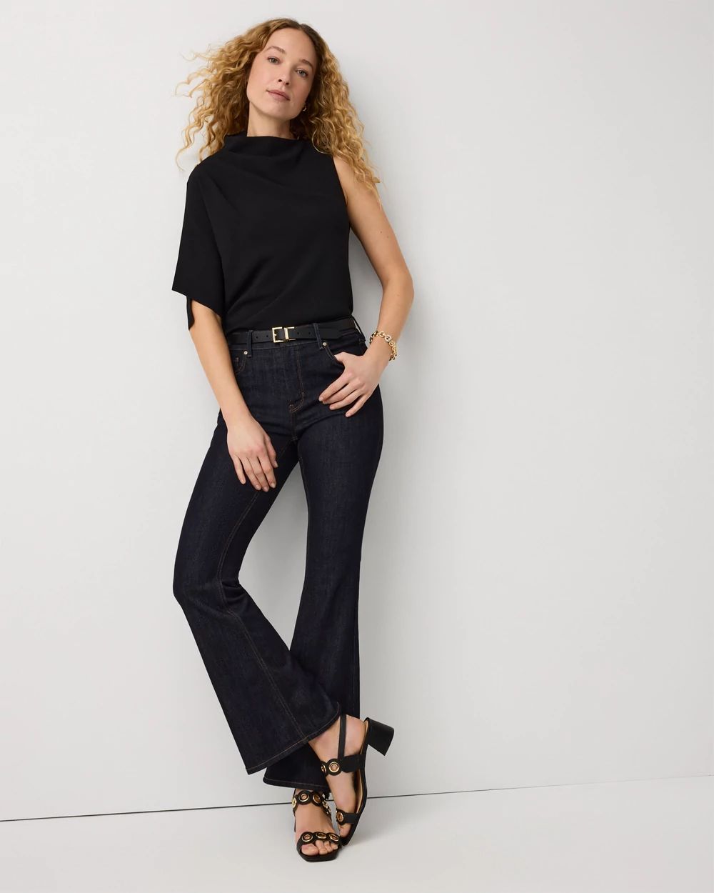 Draped High Neck Crepe Shell