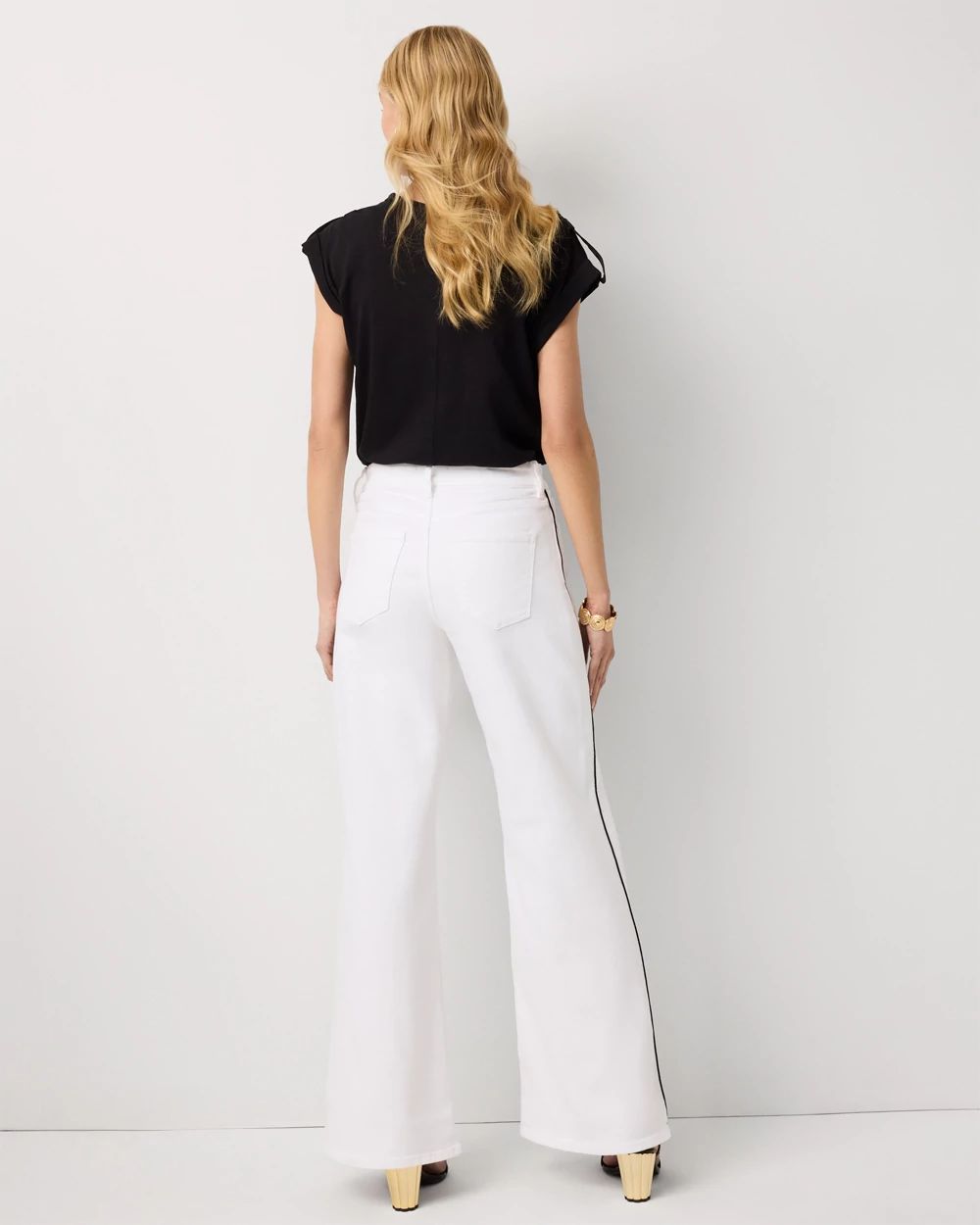 Petite Piping Detail High Rise Wide Leg Jean