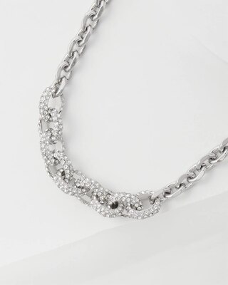 Silvertone Pavé Link Collar Necklace click to view larger image.