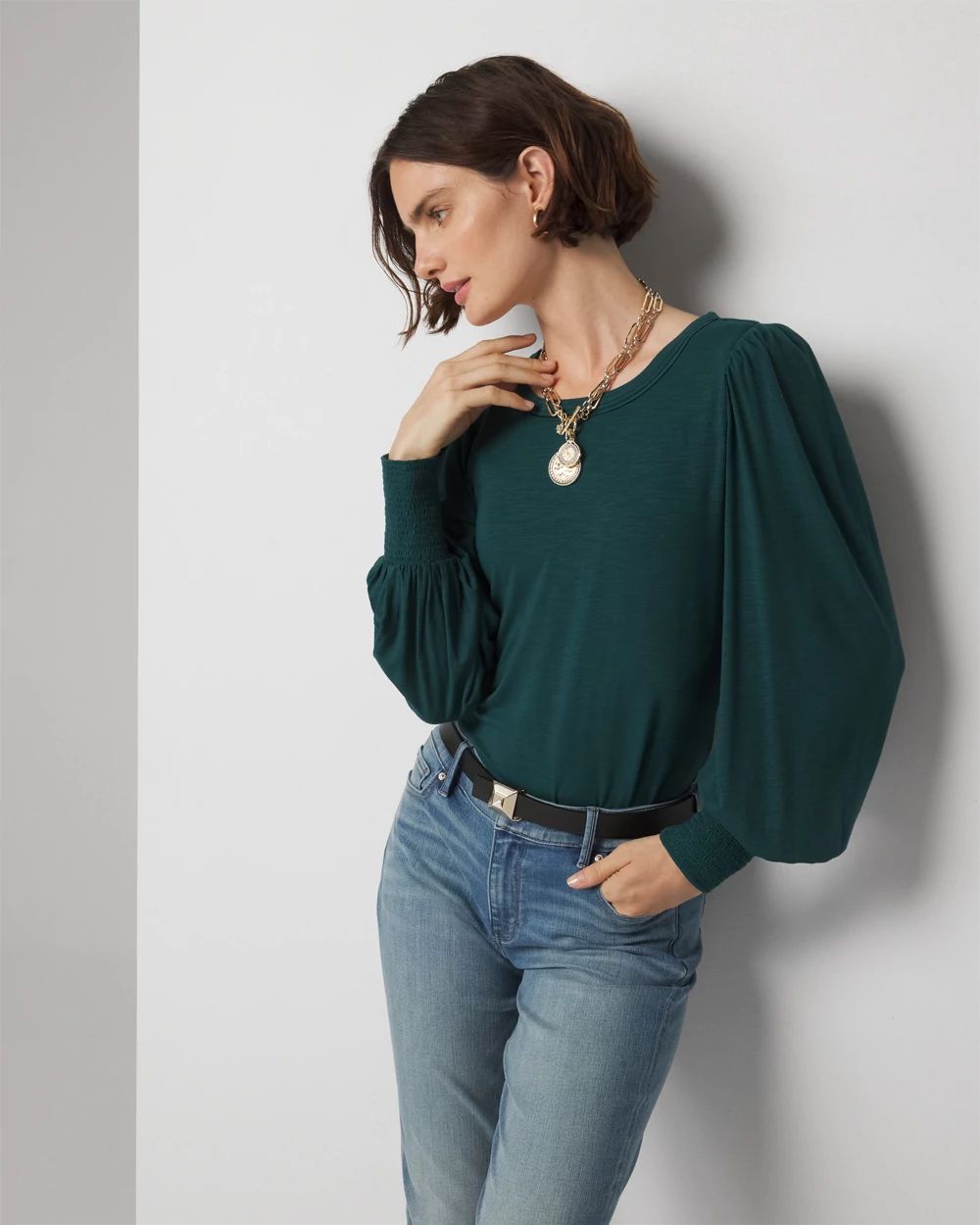 Long Sleeve Tee with Smocked Cuffs