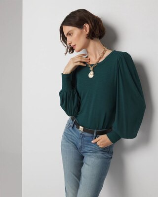 Long Sleeve Tee with Smocked Cuffs