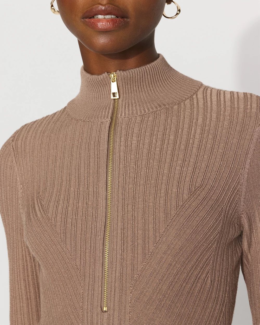 Rib Knit Half-Zip Mock Neck Sweater