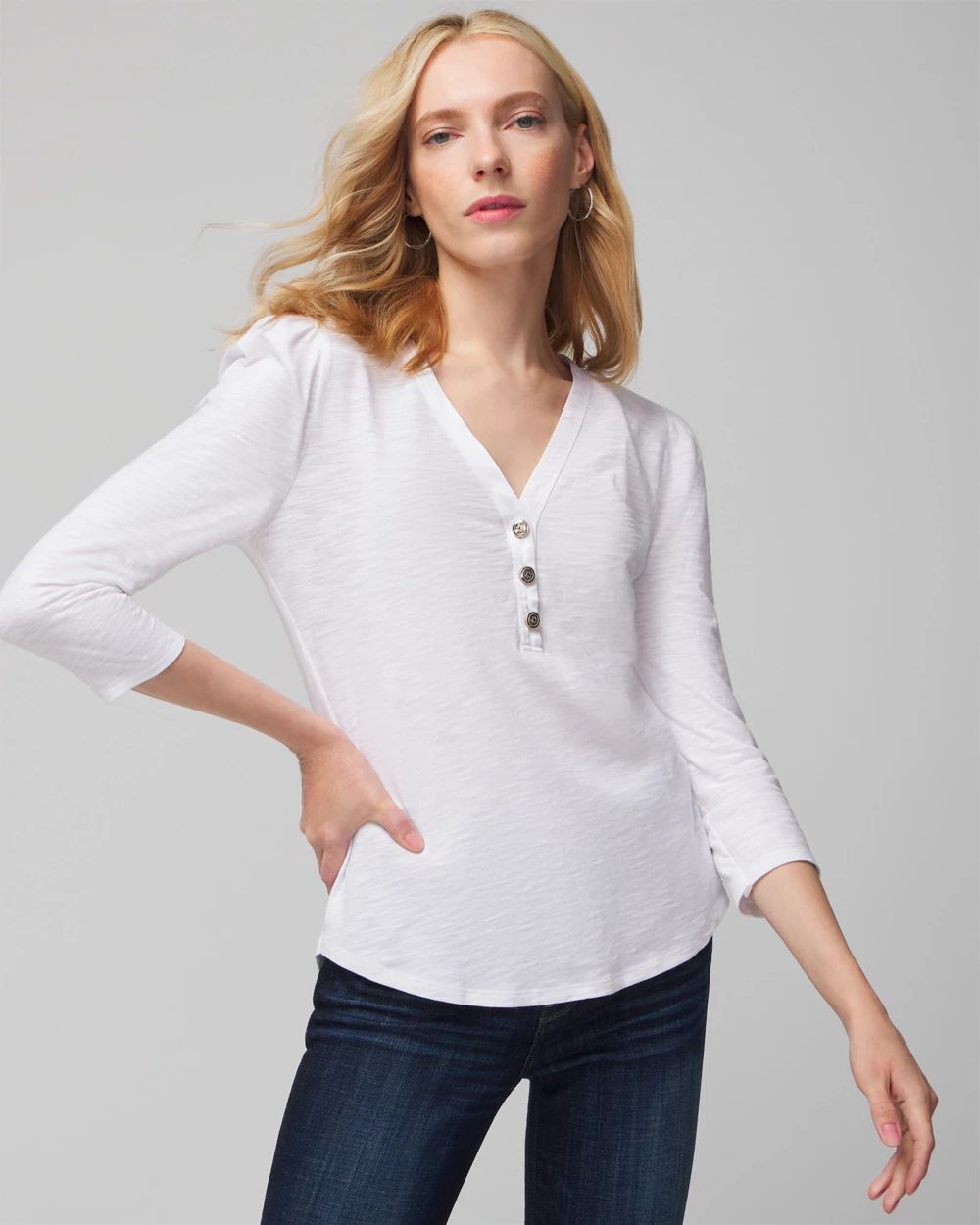 3/4 Sleeve Henley Tee