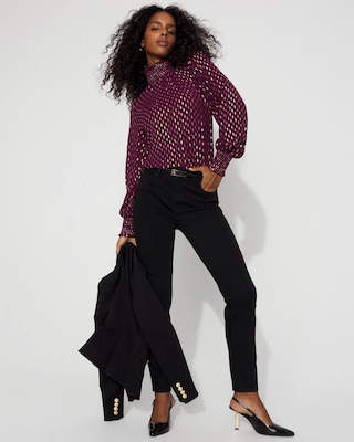 Jacquard + Gold Clip Mock Neck Blouse click to view larger image.