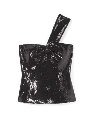 One-Shoulder Sequin Bow Bustier