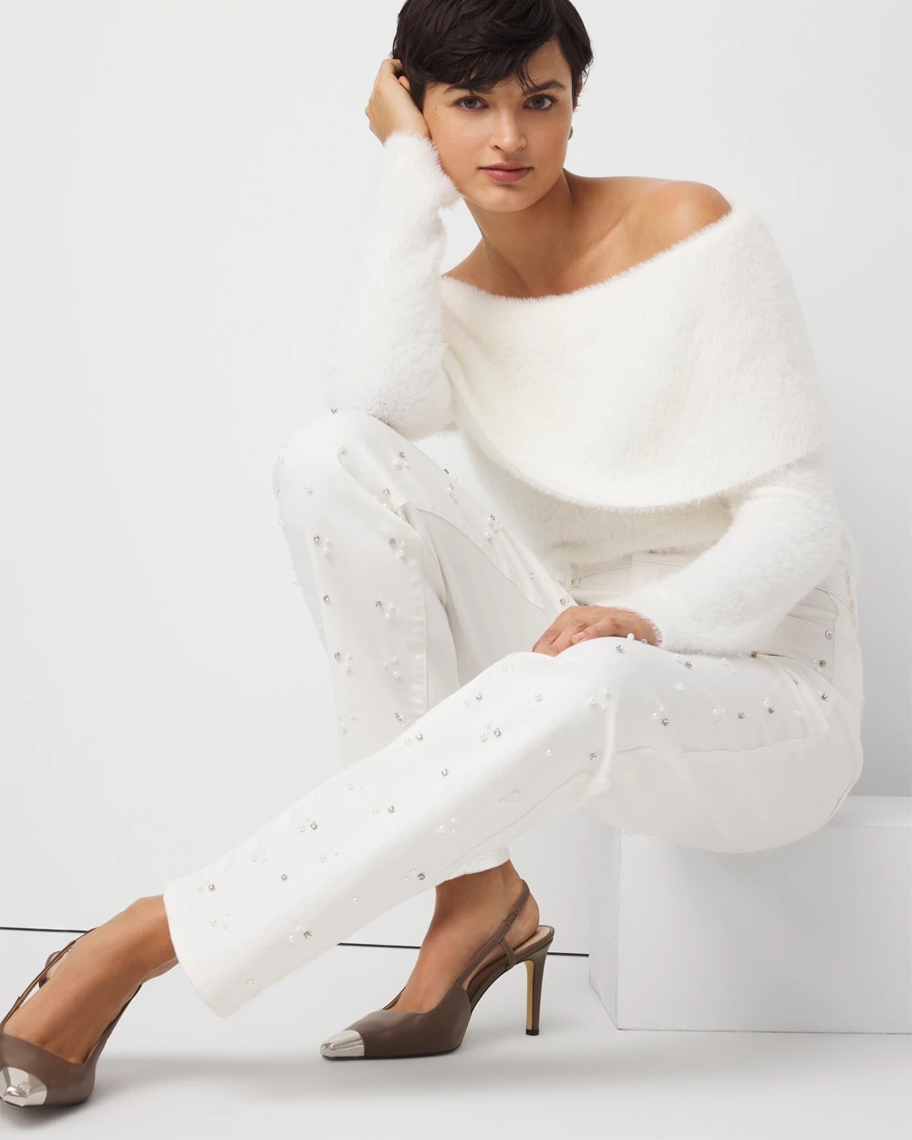 Rhinestone + Glass Pearl Extra High Rise Straight Jean