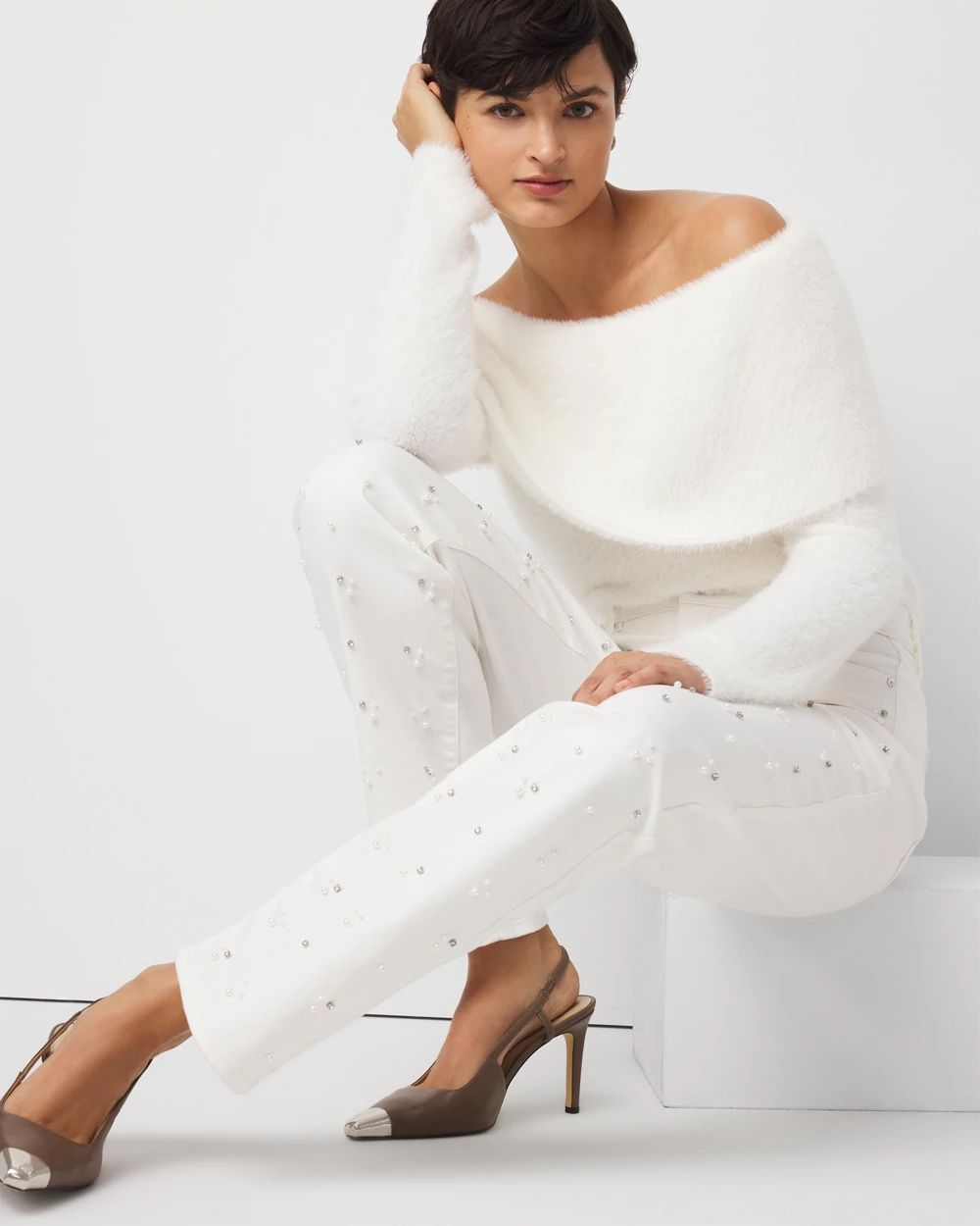 Rhinestone + Glass Pearl Extra High Rise Straight Jean click to view larger image.