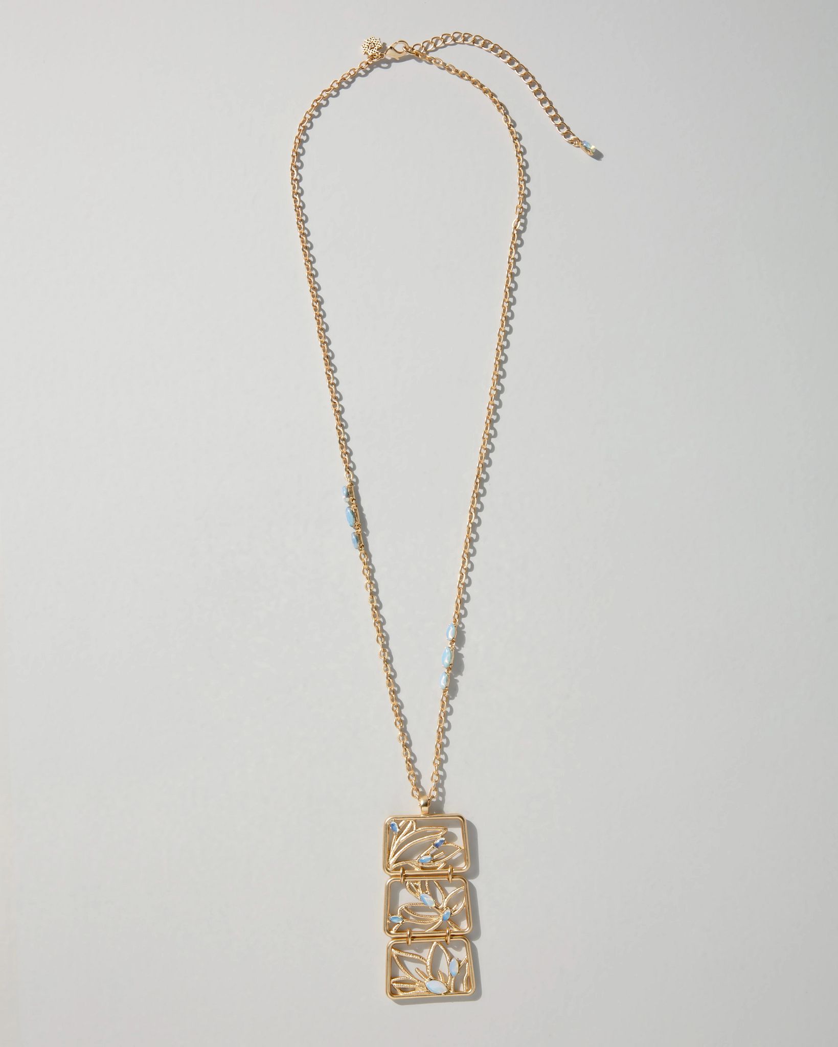 Goldtone Filigree Faux Moonstone Pendant Necklace
