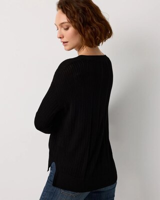 Ribbed Long Sleeve V-neck Sweater click to view larger image.