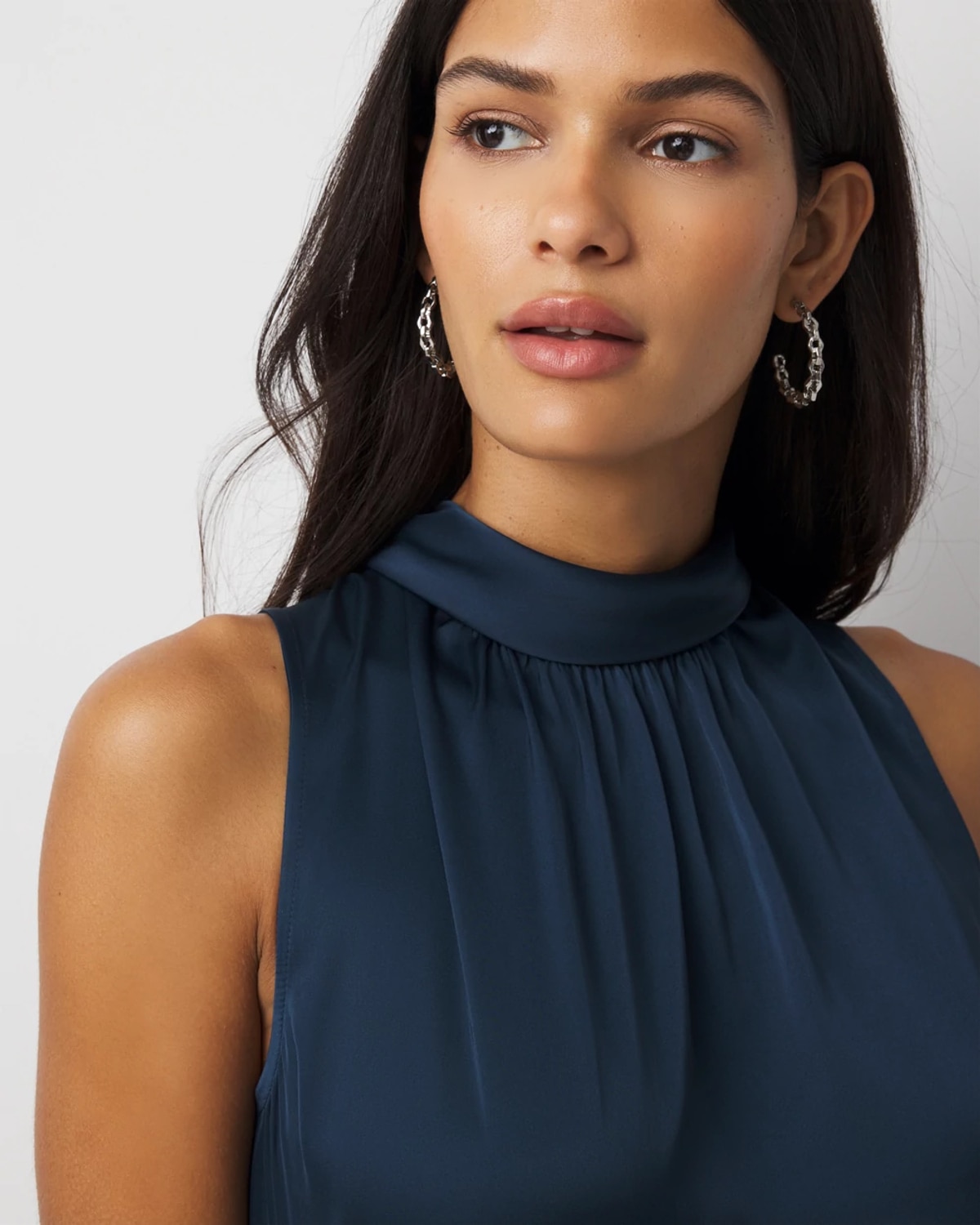 White House Black Market Bow Back Satin Halter Blouse