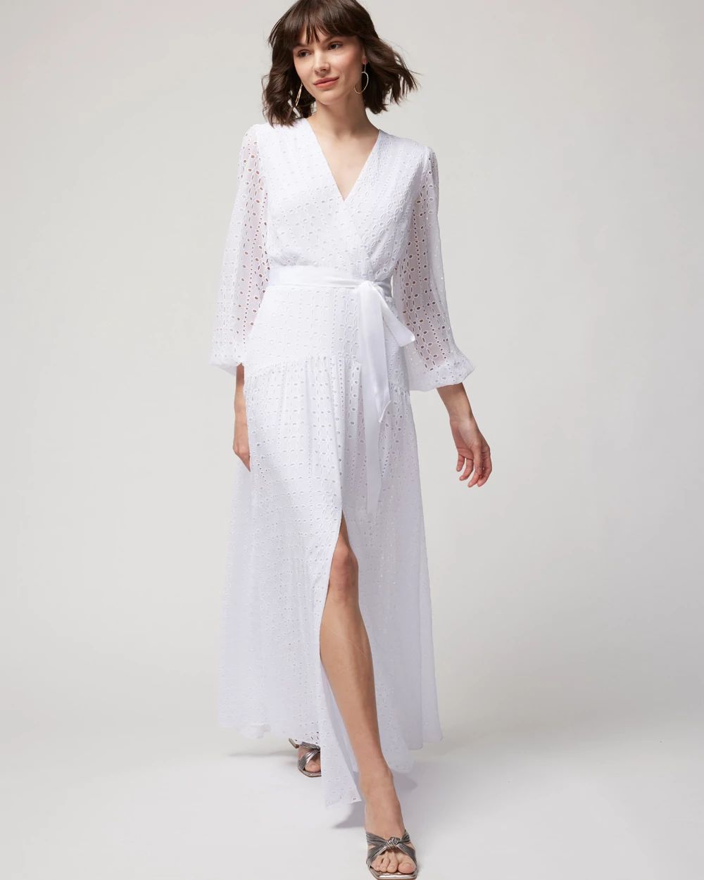 Long-Sleeve Eyelet Maxi Dress