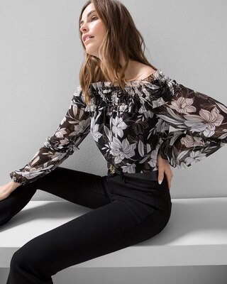 Off-the-Shoulder Chiffon Blouse