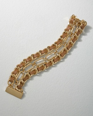 Goldtone + Leather Chain Bracelet click to view larger image.