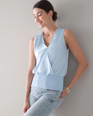 Sleeveless Surplice Smocked Blouse click to view larger image.