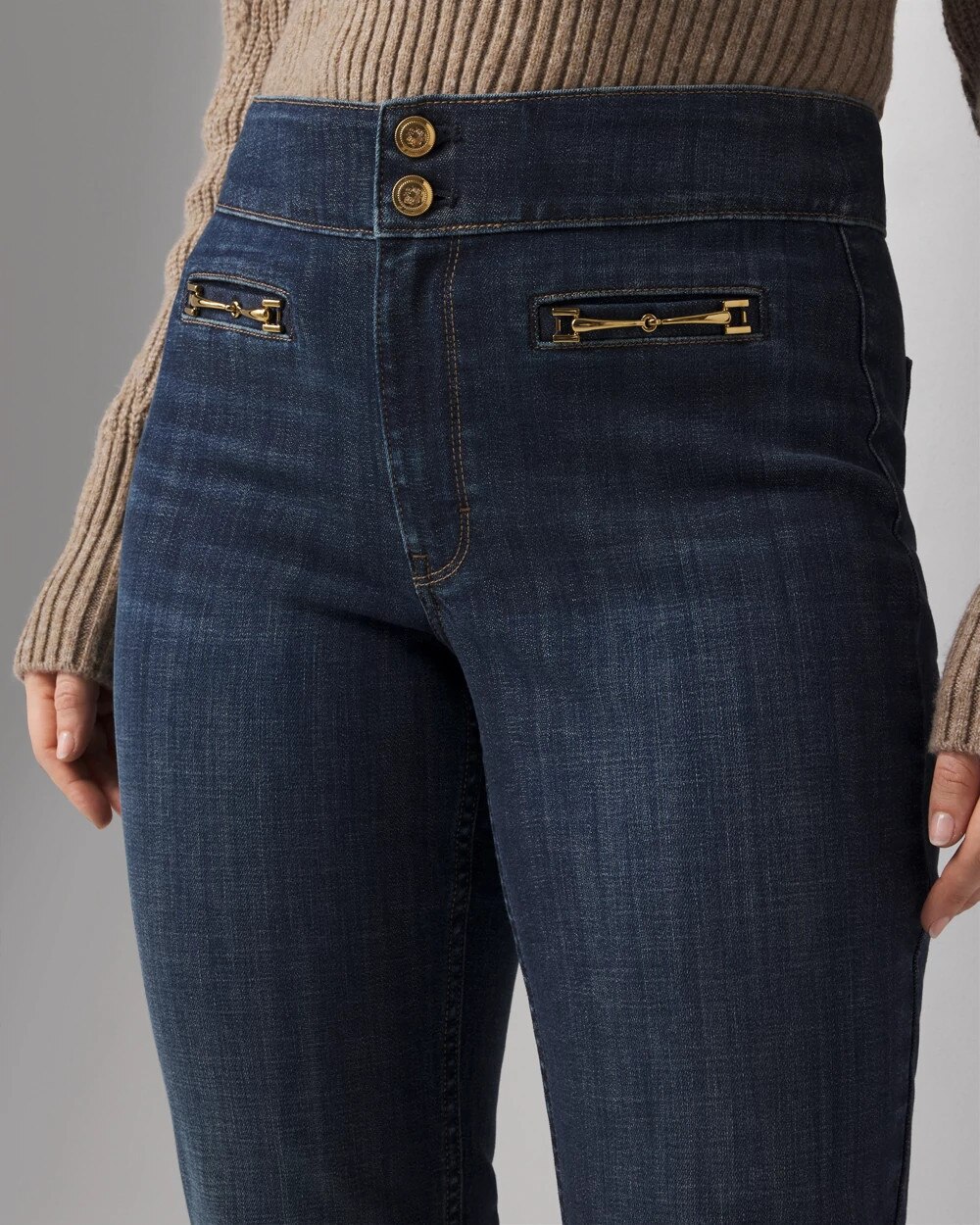 High-Rise Horsebit Slim Jeans